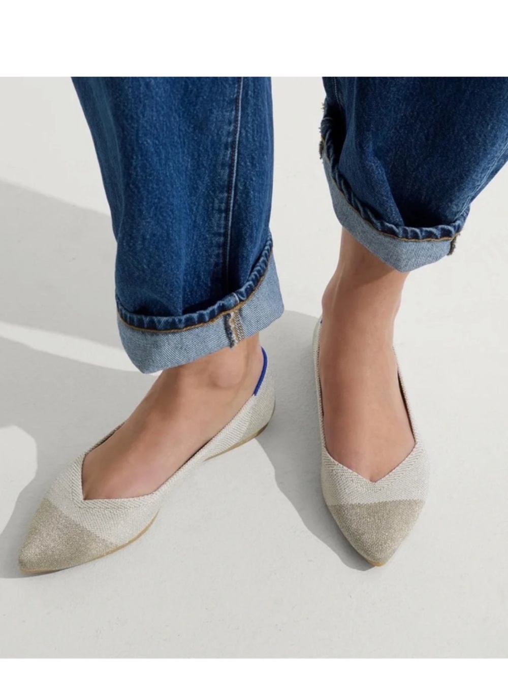 Rothy's The Pointed Toe Ballet Flat Slip On Diamond Metallic Shoes